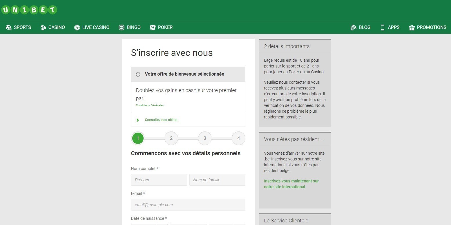 Inscription Unibet.be