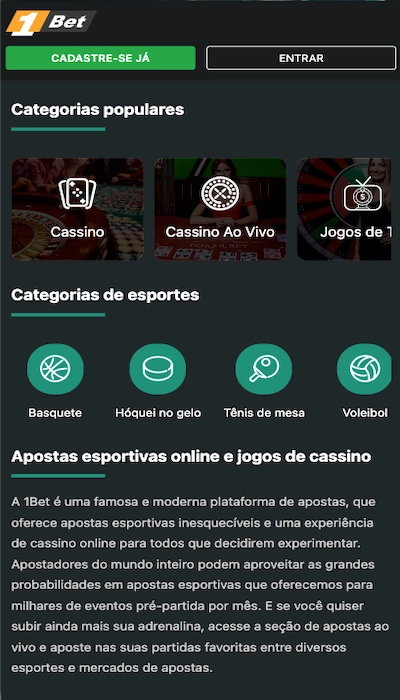 1bet homepage mobile BR