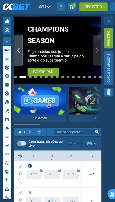1xBet homepage mobile BR