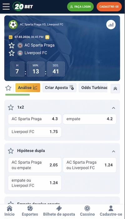 20bet odds mobile BR