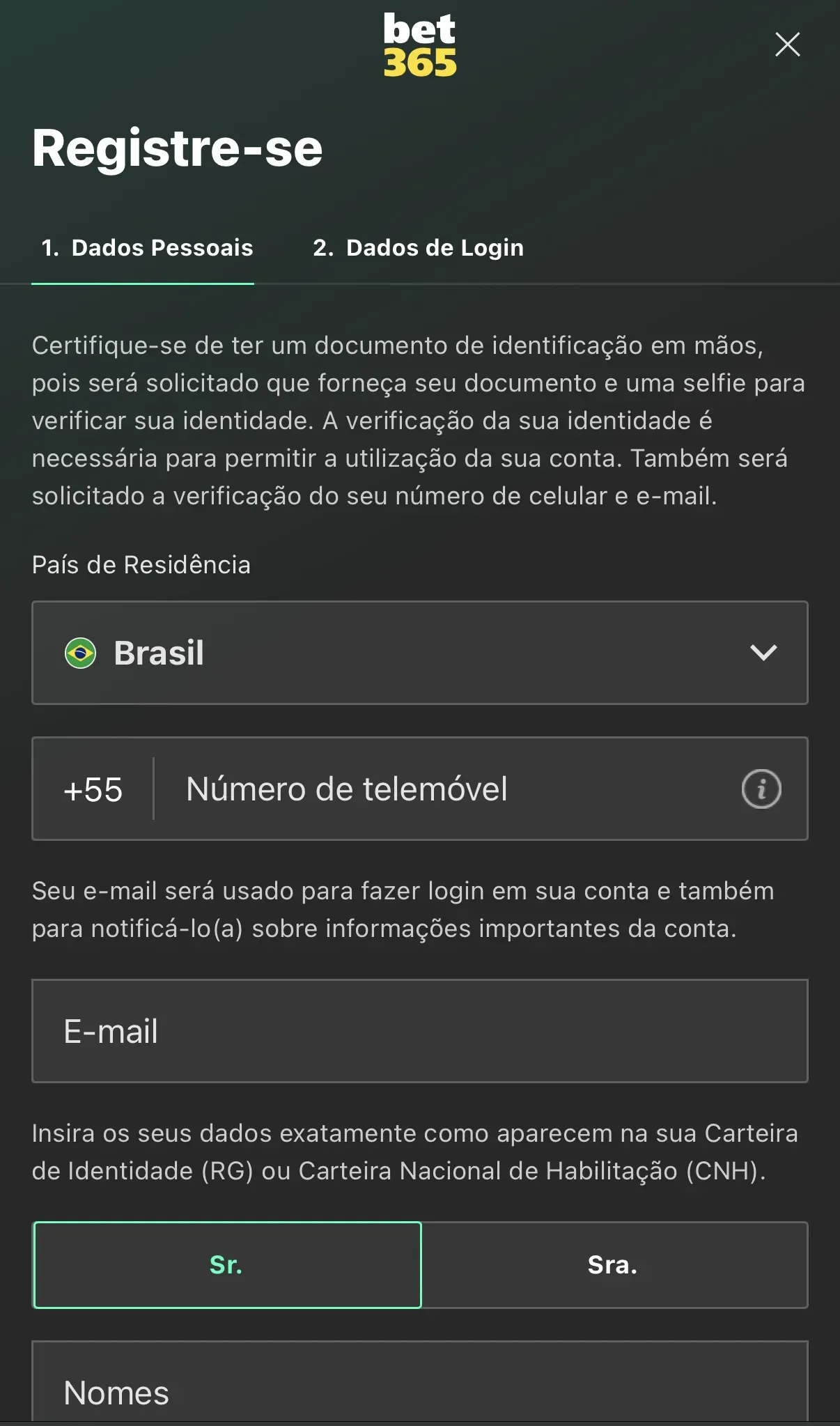 Inscrição Bet365 - 1