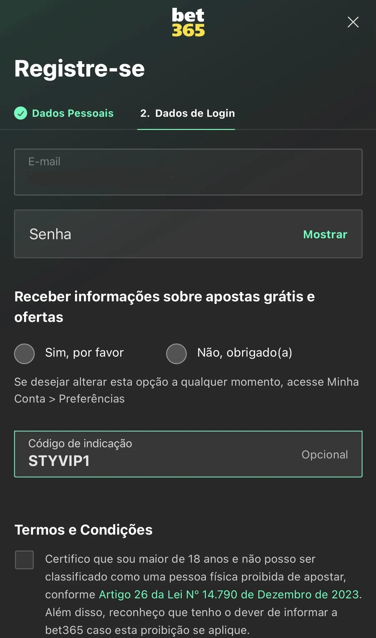 Inscrição Bet365 - 3