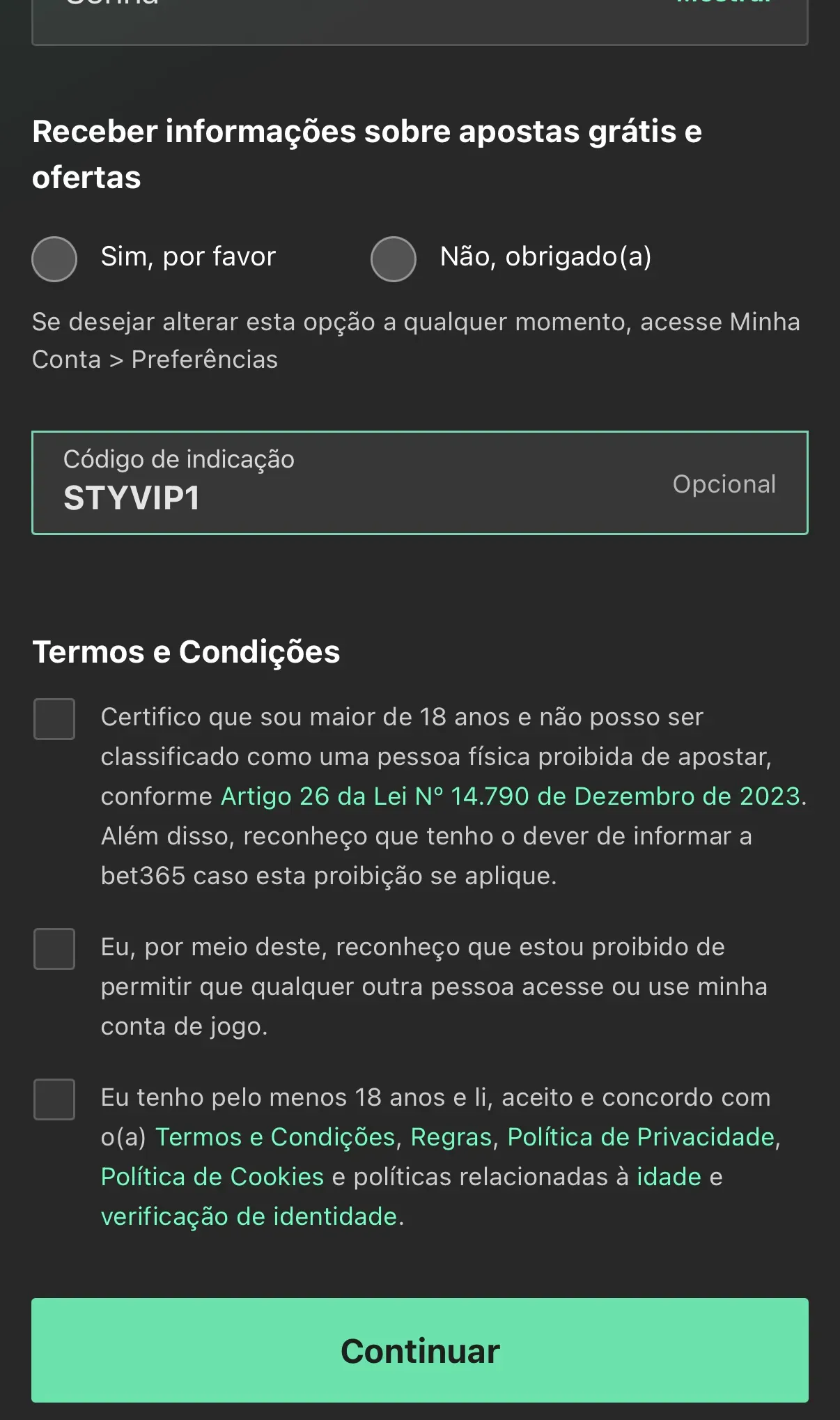 Inscrição Bet365 - 4