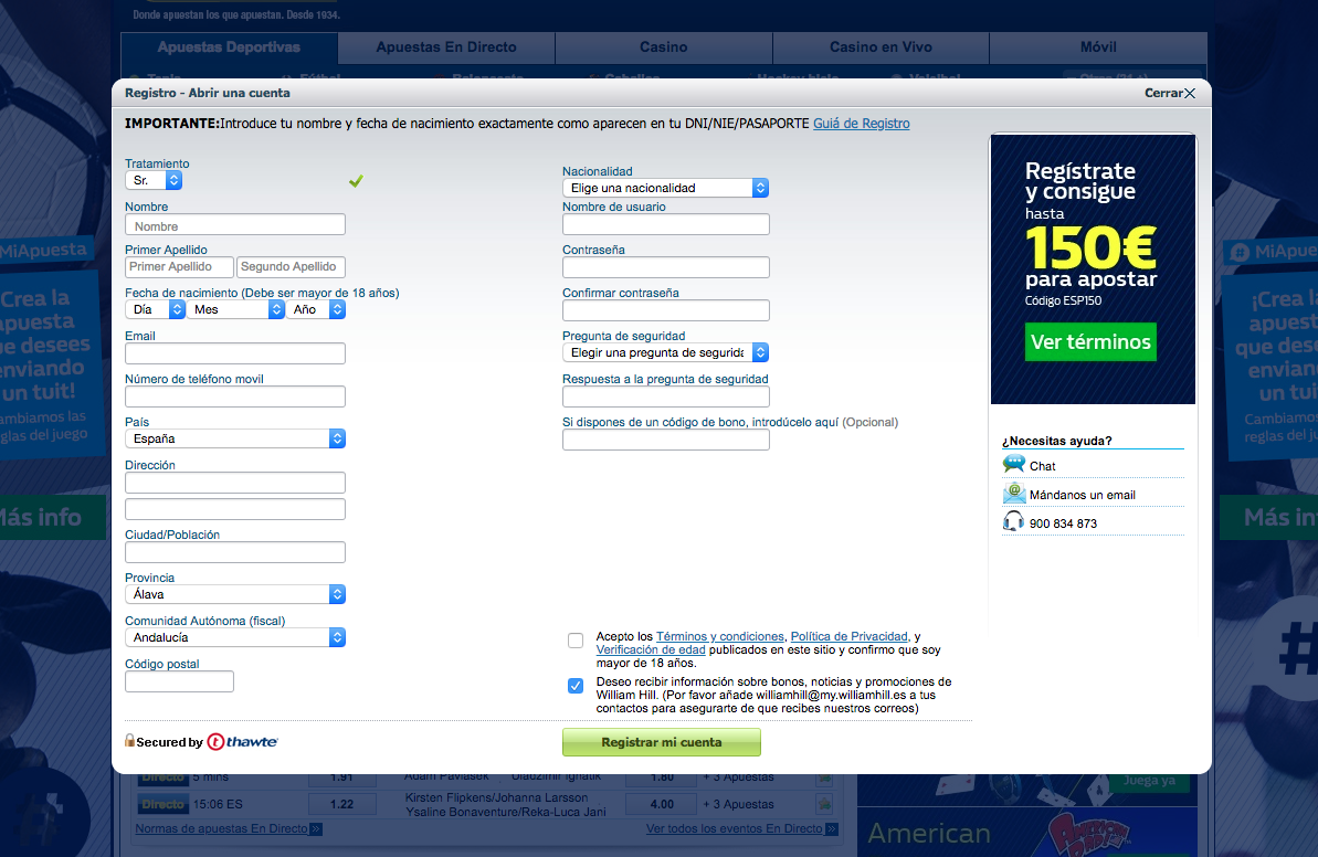 Regístrate en William Hill