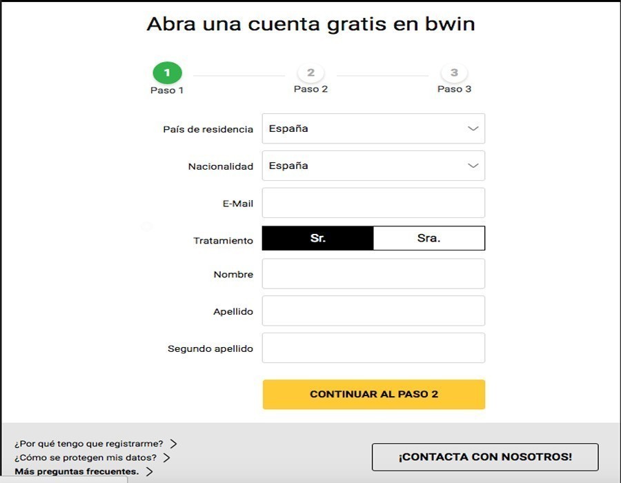 Registrarse en Bwin