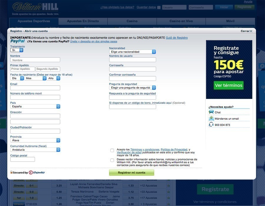 Registrarse en William Hill