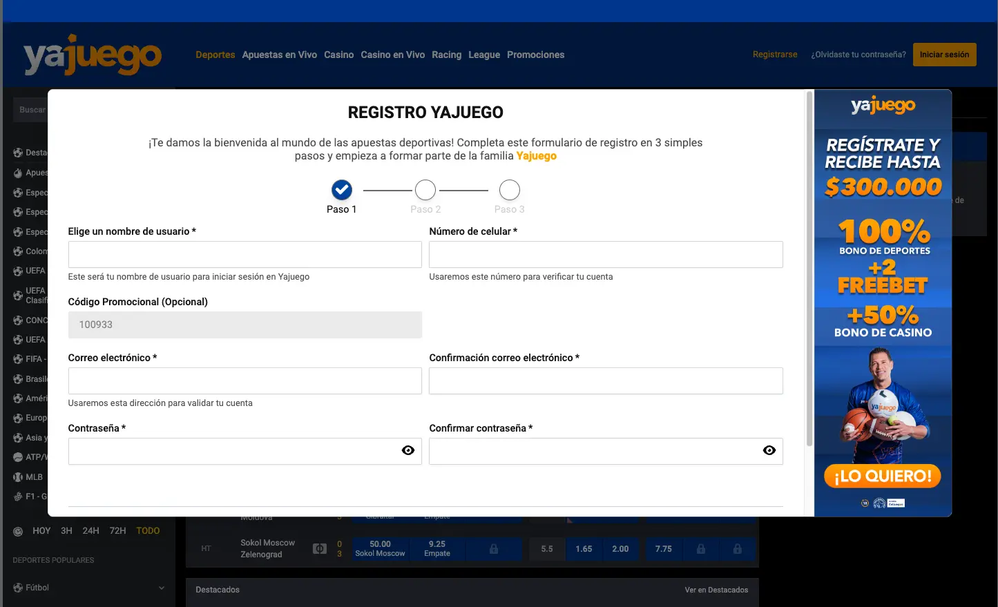 Registro YaJuego Colombia con bono