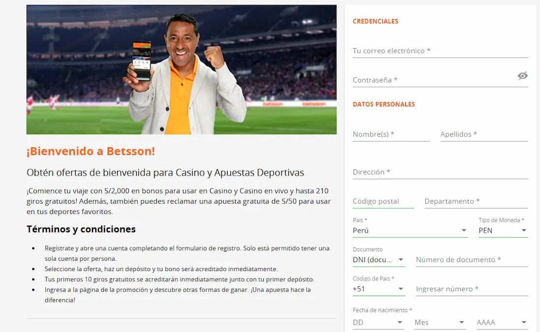 Registrate en Betsson