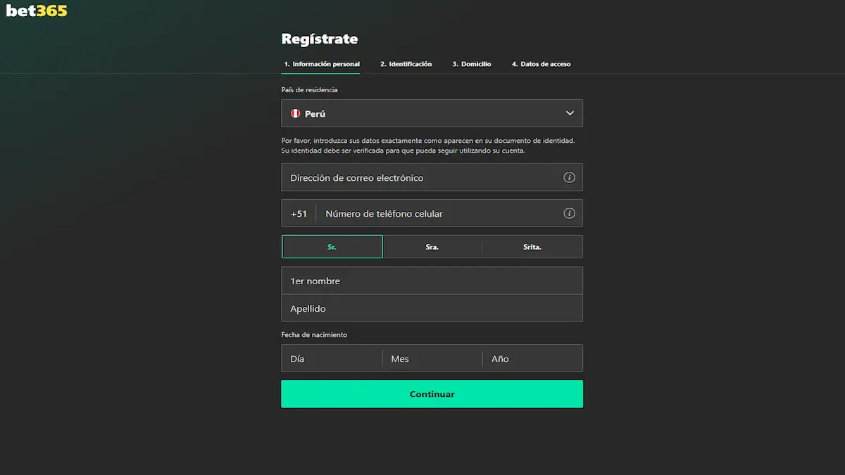 Registro Bet365 Perú 