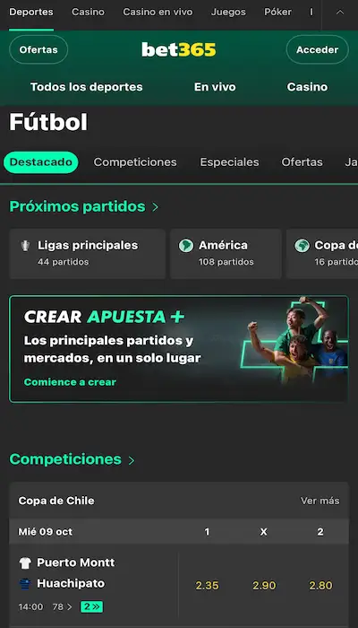 Bet365 Perú lista de partidos