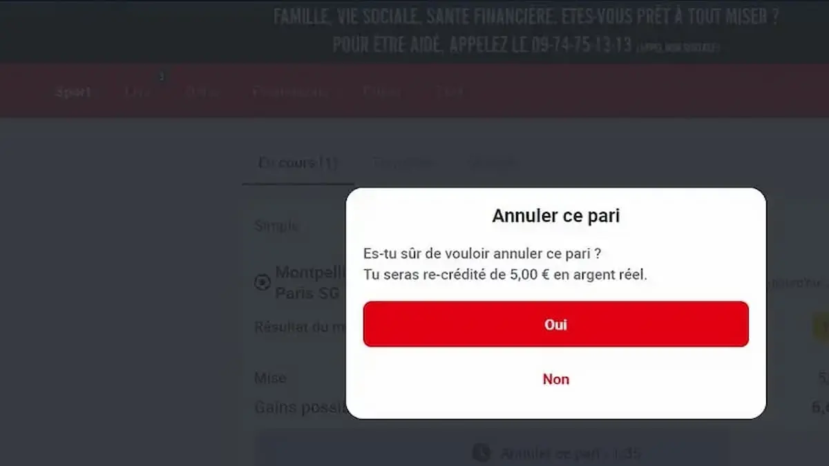 Exemple pari annulé Betclic