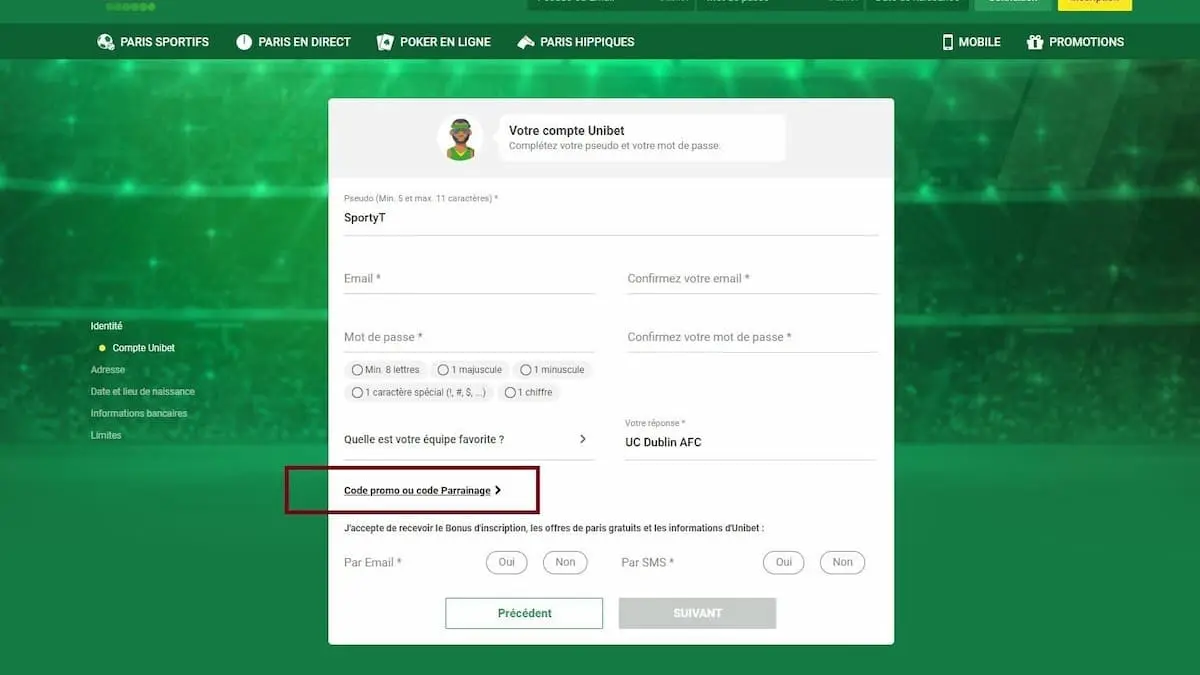 Utiliser code parrainage Unibet