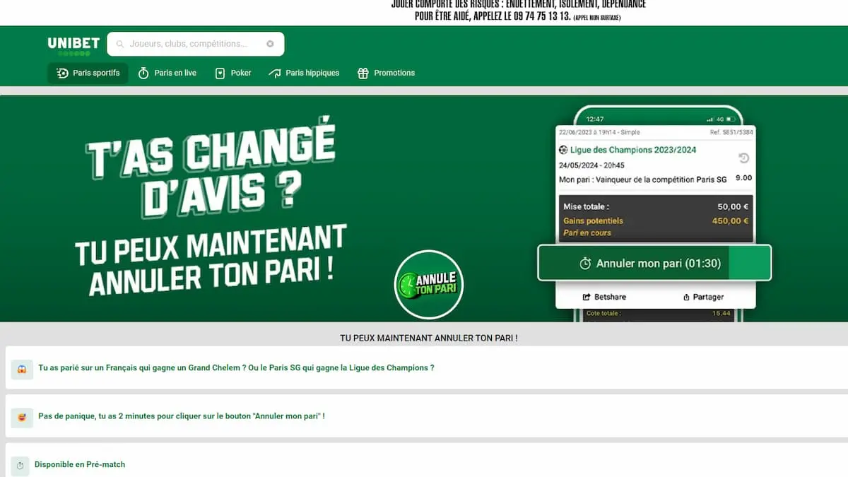 Comment annuler un pari sur Unibet ?