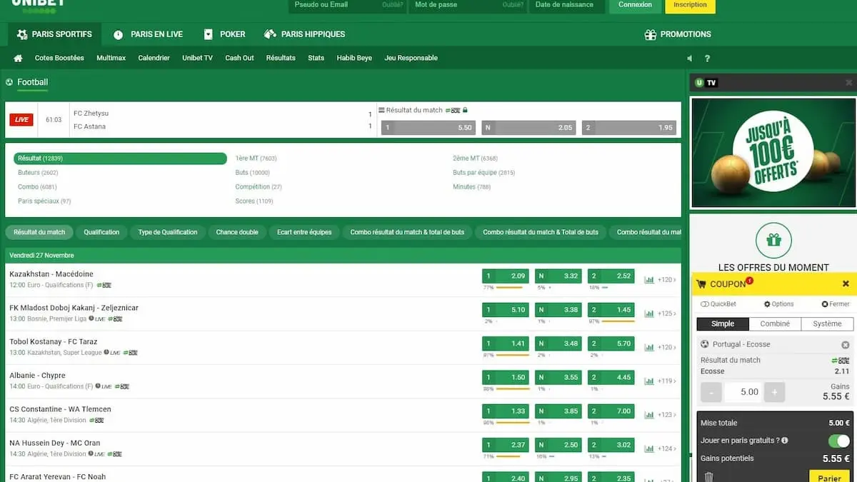 Paris gratuits Unibet - Utilisation