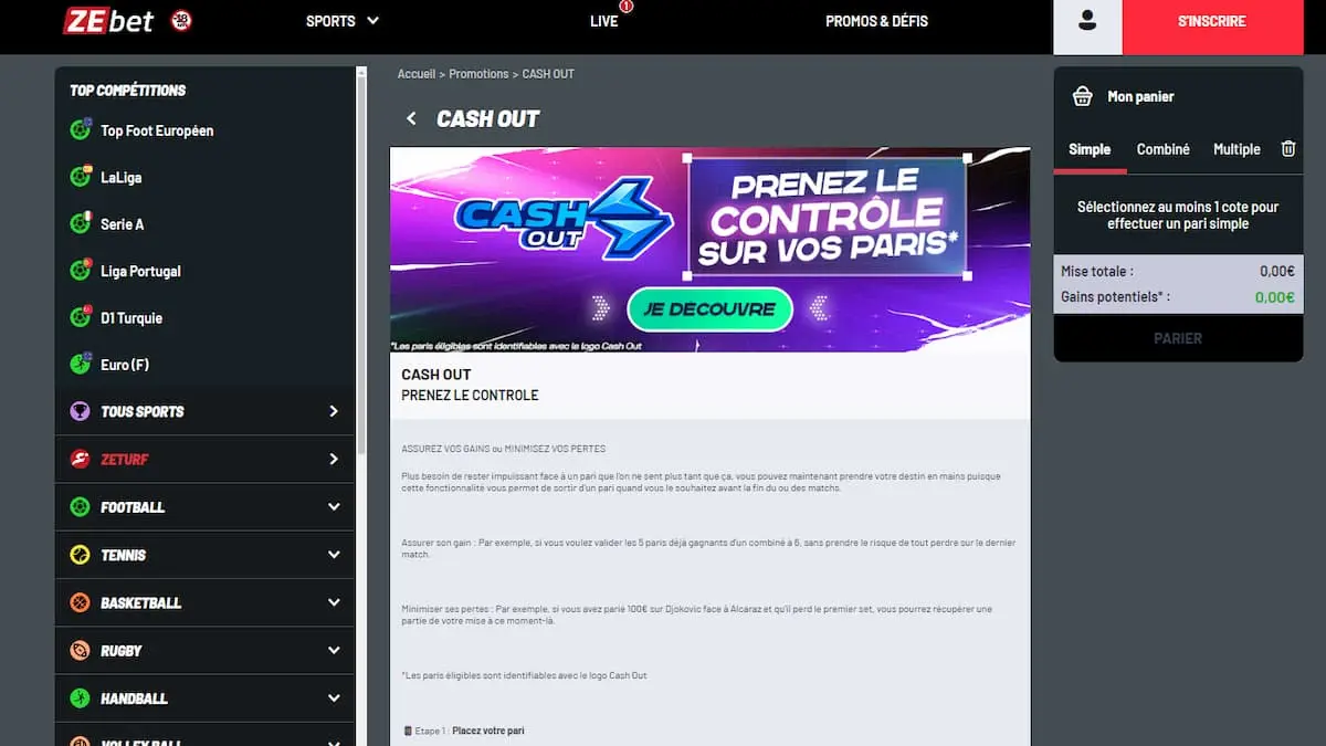 Comment Cash Out sur Zebet