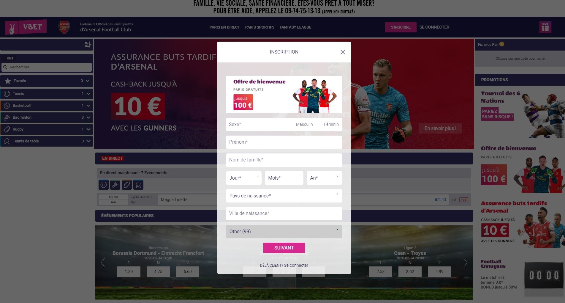 Inscription Vbet