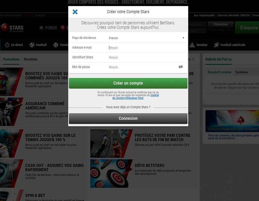 Inscription Betstars