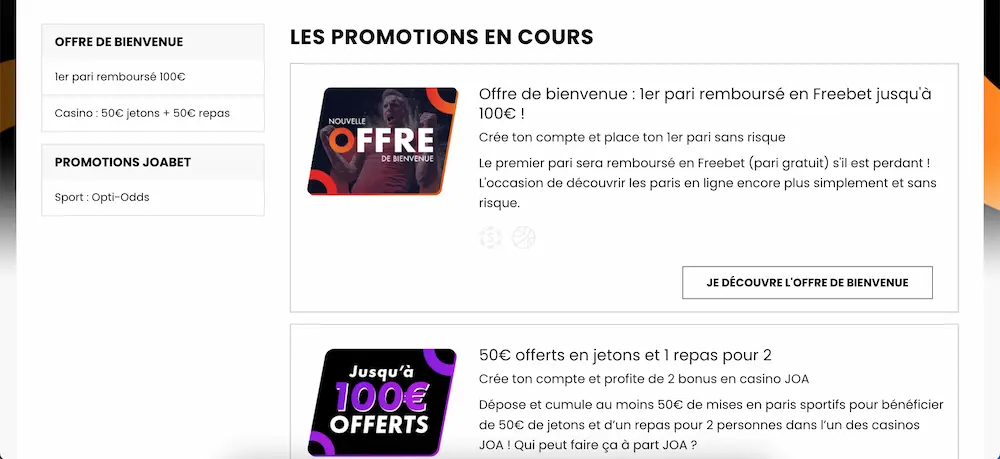 Promotions Joabet - Paris Sportifs