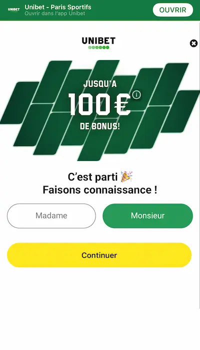 Inscription Unibet - bonus bienvenue