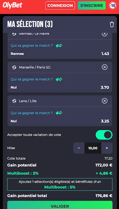 Coupon de paris Olybet