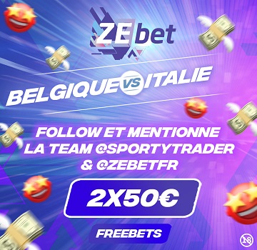 image 2 x 50€ de freebets ZEbet sur Belgique-Italie !