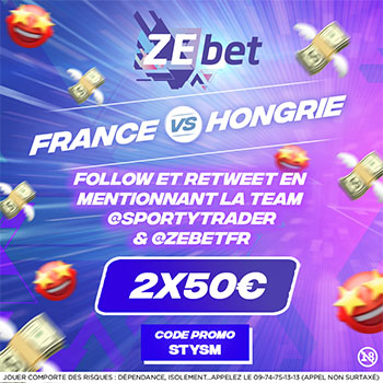Encore 2 x 50€ de freebets ZEbet à gagner sur Twitter !