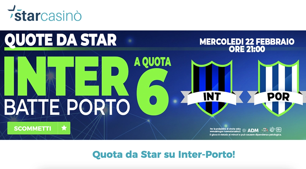 Inter Porto super quota Star Casino Bet