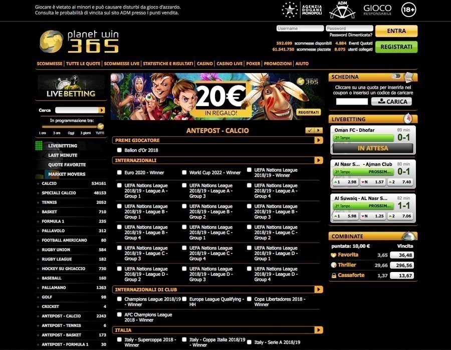Scommesse calcio Planetwin