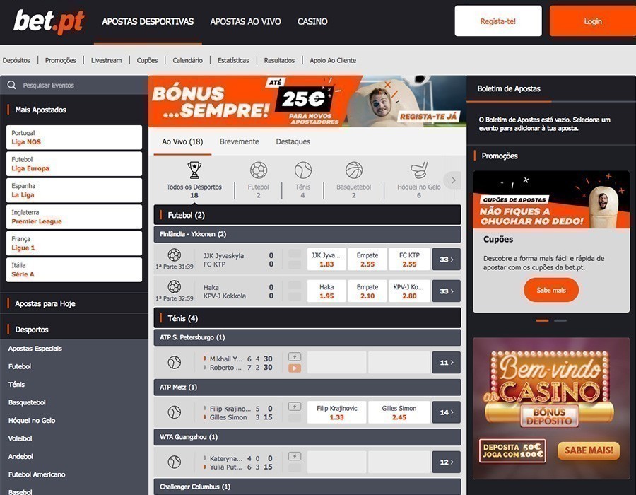 Abrir uma conta Bet.pt - homepage