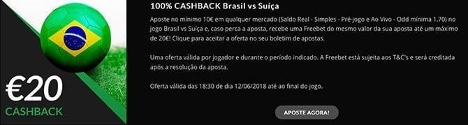 Aposta grátis de 20€ no Brasil-Suíça - ESC Online