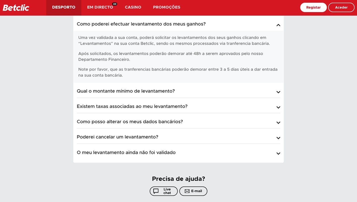 Quanto tempo demora o levantamento Betclic?