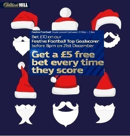 Get a £5 Free Bet From William Hill Every Time Your Player Scores a Festive Goal