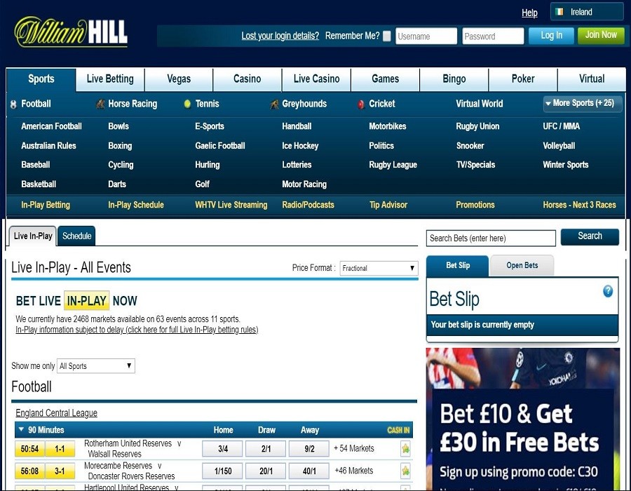 sports covered on William Hill