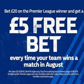 Go to William Hill for Free £5 Bets Offers on the English Premier League Winners