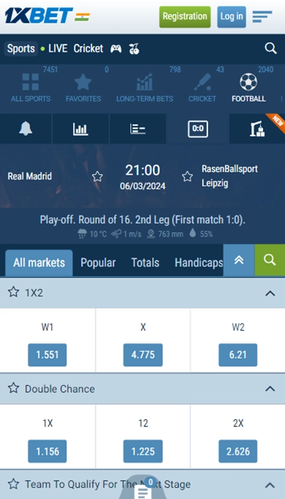 1xbet betting on a match