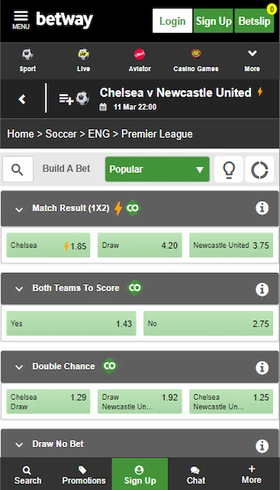 Betway betting on a match