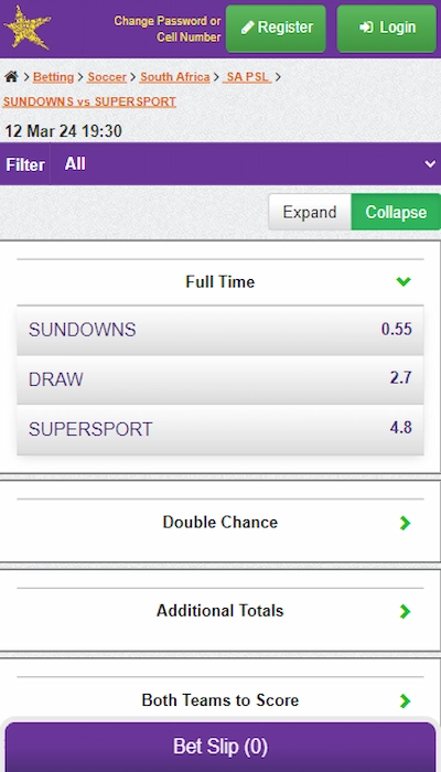 Hollywoodbets betting on a match