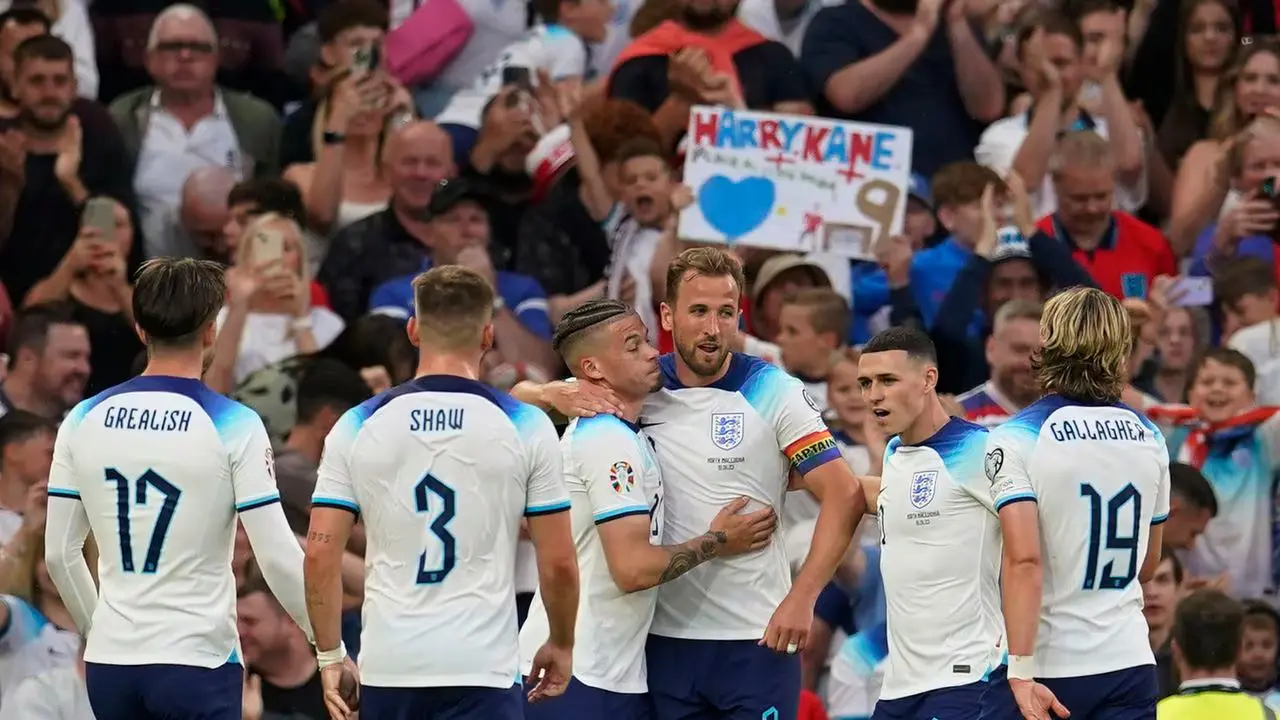 The Three Lions celebrate a goal