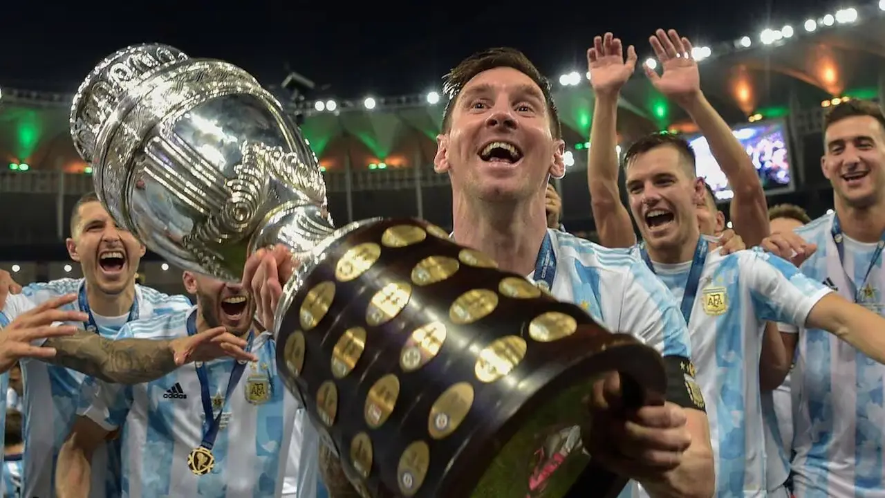 Lionel Messi with Copa America trophy