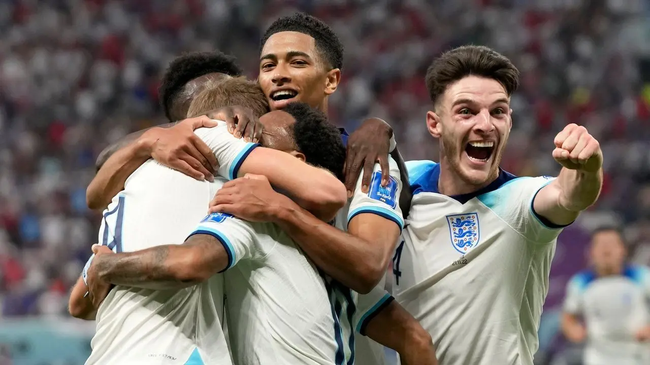 England players celebrate a goal