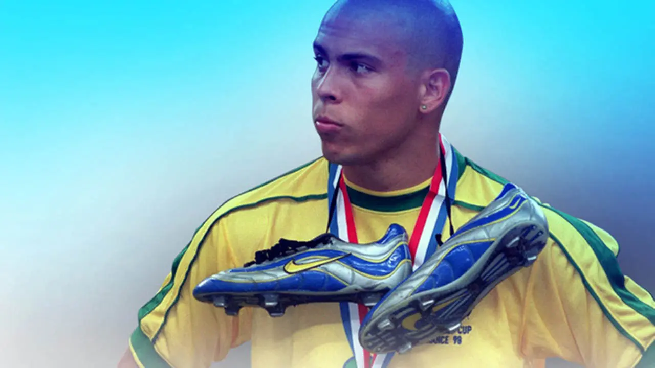 Ronaldo Nazario with his Nike Mercurials around his neck