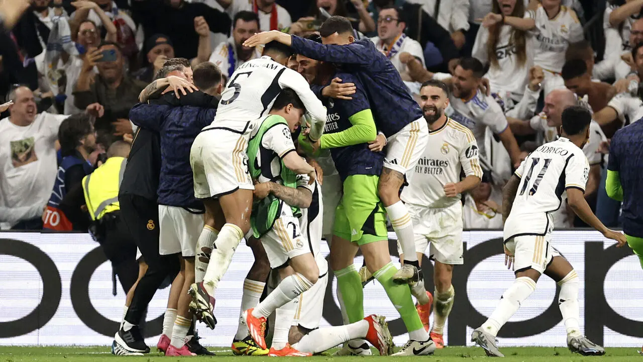Madrid players celebrate their win over Bayern