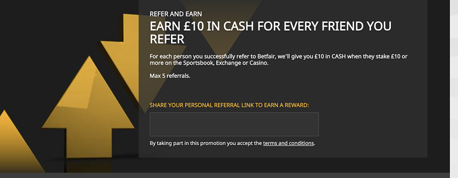 Betfair refer and earn promo