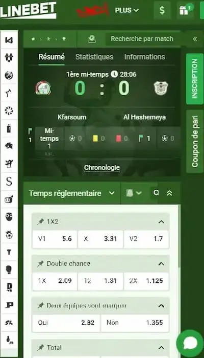 Fiche match Linebet Afrique