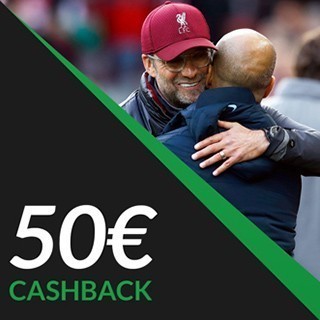 Cashback até 50€ no Manchester City - Liverpool!