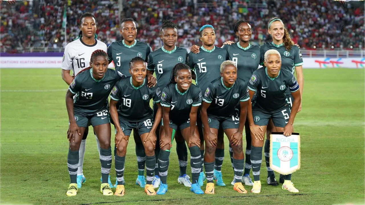 Nigeria women's team pose for a photo before the match