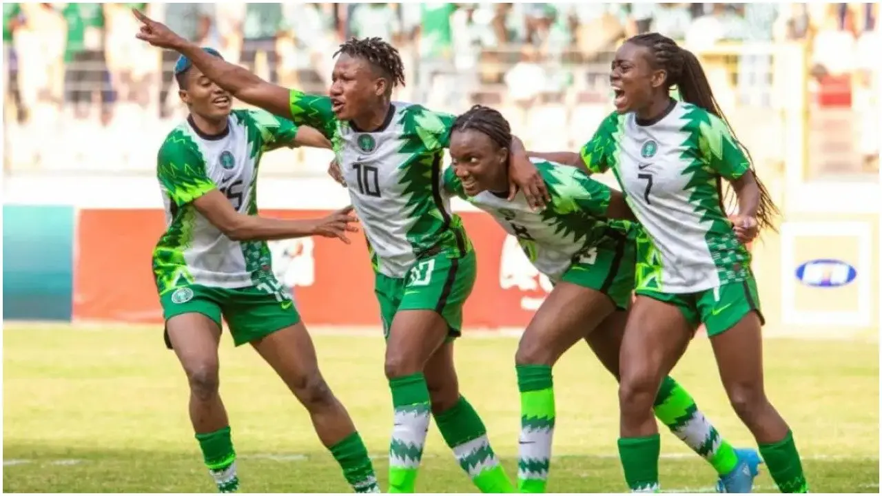 The Nigerian women celebrate after scoring