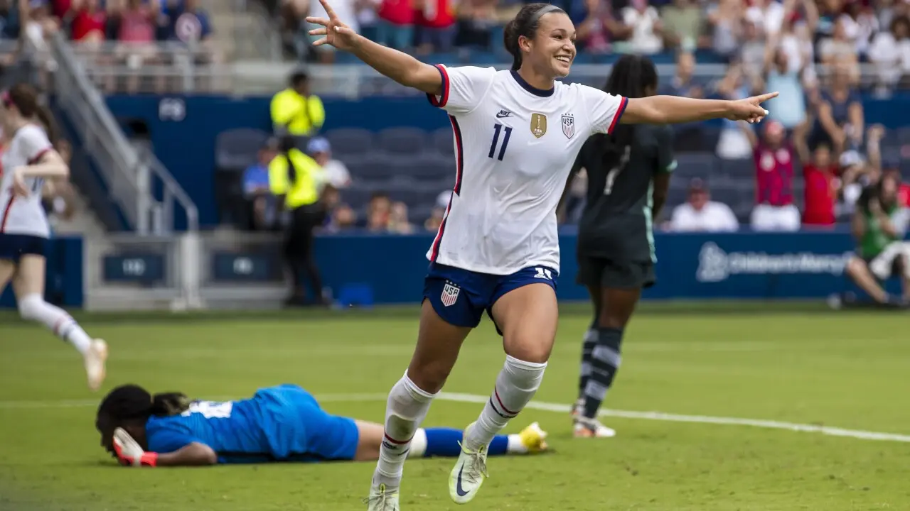 USA's Sophia Smith after scoring a goal