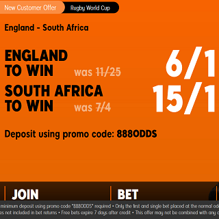 Get 6/1 England and 15/1 South Africa at 888sport