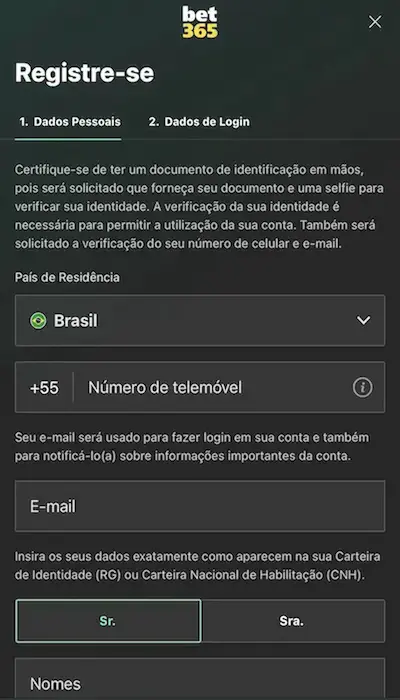 Inscrição Bet365 - 1